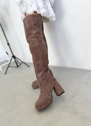 Замшеві ботфорти демі зима чобітки з натуральної замші шкіри чоботи на каблуку жіночі2 фото