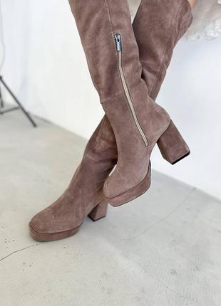 Замшеві ботфорти демі зима чобітки з натуральної замші шкіри чоботи на каблуку жіночі3 фото