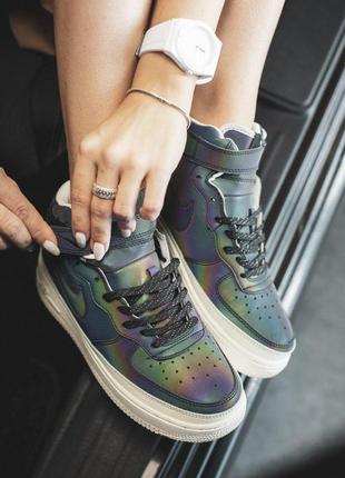 Nike air force высокие женские кроссовка найк рефлектив (весна-лето-осень)😍5 фото