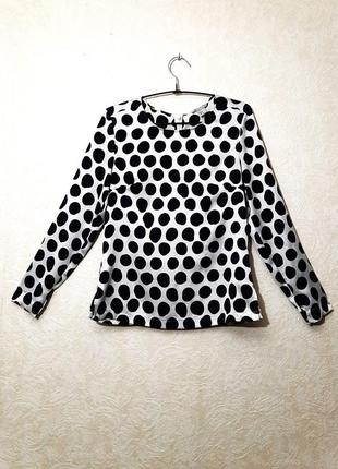 H&m красива біла блуза в чорні горохи шовкова довга жіноча рукава + нюанс