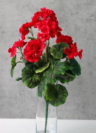 Искусственный букет пеларгонии, красный цвет, 47 см. цветы премиум-класса для интерьера, декора, фотозоны1 фото