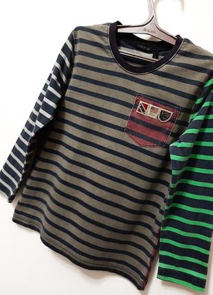 Ikks франция футболка в разноцветную полоску чёрная-салатовая-серая-бордовая-хаки на мальчика 4-5лет