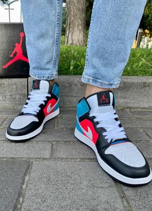 Кросівки високі nike air jordan 1 кеди середні найк джордан чорні кислотно рожеві голубі4 фото