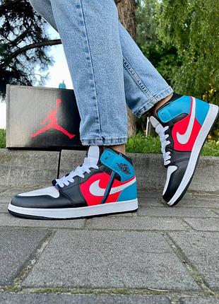 Кроссовки высокие nike air jordan 1 кеды низкие айр средние найк эйр джордан чорно кислотно красные