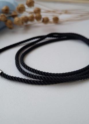 Шнурок на шию чорний шовковий кручений 45 см товщина 2 мм срібло 925 проби 1464 0.80г