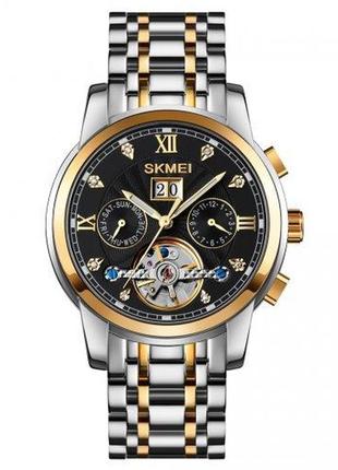 Мужские наручные механические часы с автоподзаводом skmei m029tgdbk gold-silver-black