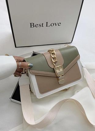Женская классическая сумка 10185 кросс-боди хаки оливковая зеленая3 фото