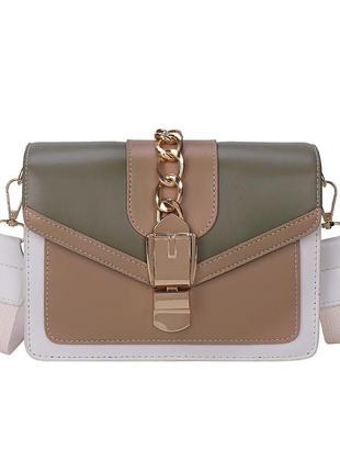 Женская классическая сумка 10185 кросс-боди хаки оливковая зеленая