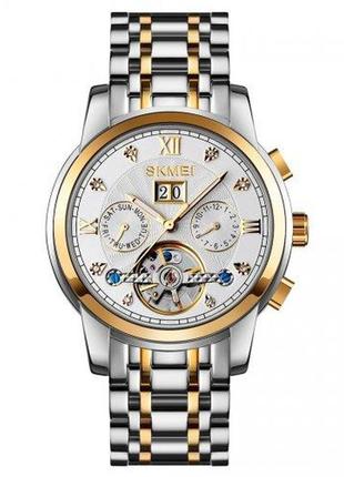 Чоловічий наручний механічний годинник з автопідзаводом skmei m029tgdsi gold-silver