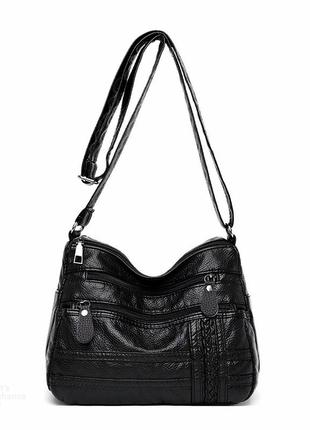 Женская сумка через плечо 10186 кросс-боди черная1 фото