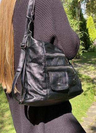 Женская сумка кросс-боди через плече рюкзак 10187 черная6 фото
