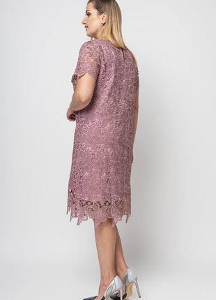 Нарядное пудровое платье а-силуэта с кружевом, больших размеров от 50 до 584 фото