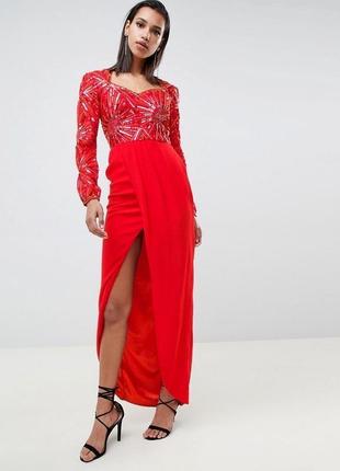 Платье макси вечернее красное с декором virgos lounge1 фото