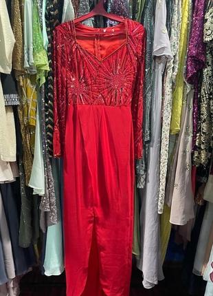 Платье макси вечернее красное с декором virgos lounge8 фото