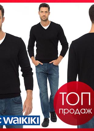 Чорний чоловічий светр lc waikiki / лз вайкікі з v - подібним вирізом1 фото