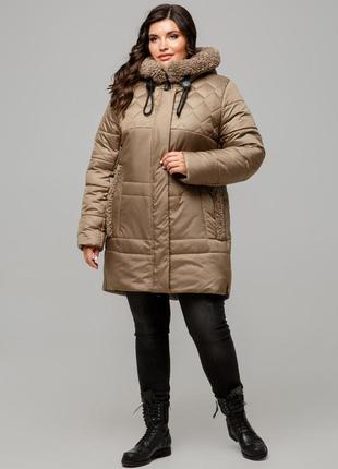 Зимняя качественная женская теплая куртка больших размеров с капюшоном3 фото