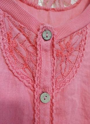 Льняная длинная блуза безрукавка с кружевом, италия.6 фото