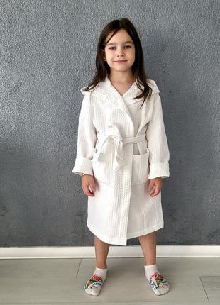 Халат дитячій вафельний натуральний теплий для дівчинки білий