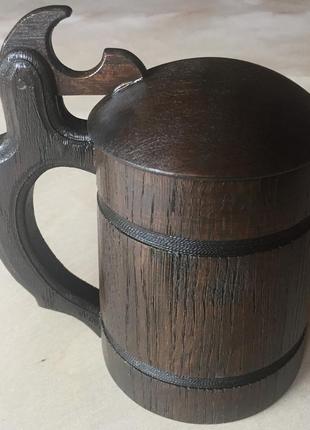 Дерев'яний пивний кухоль з металевою вставкою ручної роботи 0.5 л.5 фото