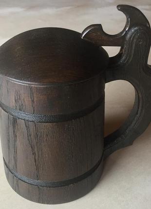 Дерев'яний пивний кухоль з металевою вставкою ручної роботи 0.5 л.6 фото