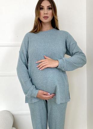 Костюм из трикотажа ангора для беременных и кормящих, серо-зеленый2 фото