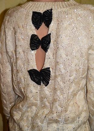 Красивый свитер, кофта с бантиками oversize с паетками
