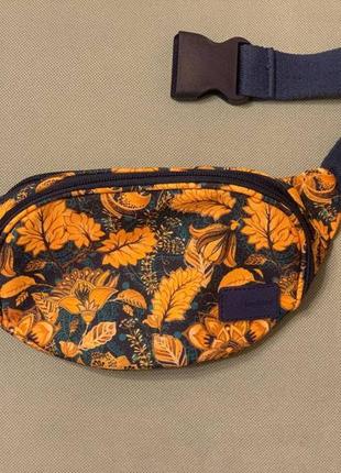 Сумка на пояс bagland dark blue yellow belt bag поясна сумка сумка на груди бананка листя осінь нейлон2 фото