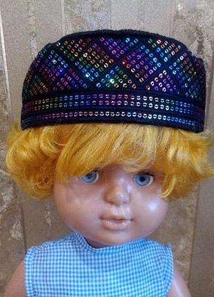 Тюбетейка вишита паєтками чорна жіноча