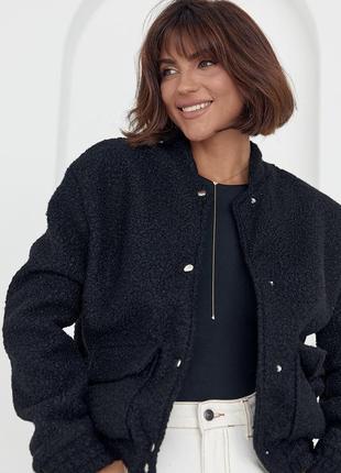 Женская куртка из букле на кнопках - черный цвет, l (есть размеры)5 фото
