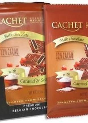 Преміум шоколад cachet 32% milk chocolate bar with caramel&sea salt з морською сіллю та карамеллю, 300 г. білель1 фото