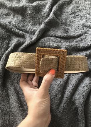 Безразмерный пояс из плетённых материалов с квадратной пряжкой2 фото