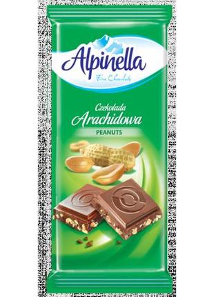 Шоколад alpinella молочний з арахісом 90 г