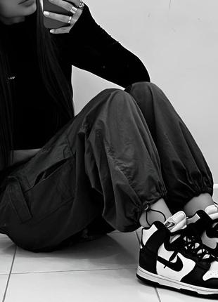 Брюки карго широкие на резинках плащевка серые черные в стиле zara6 фото