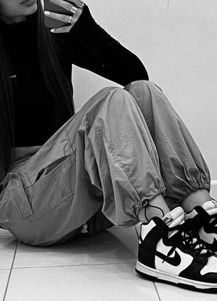 Штани карго широкі на резинках плащівка сірі чорні в стилі zara4 фото