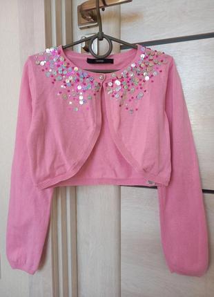 Нарядне фірмове рожеве болеро накидка кофта під плаття з паєтками дівчинки 8-9 років зріст 128-135