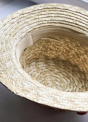 Соломенная шляпа канотье с оливковой лентой2 фото