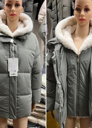 Куртка зимняя женская пуховик с искусственным мехом фабричный китай р.46-483 фото