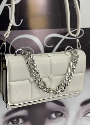 Крута💣📸базова біла сумка з акцентною цепочкою💣📸люкс якість💣📸