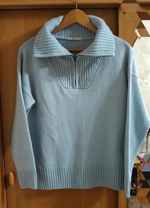 Свитер с высоким воротом на молнии голубой5 фото