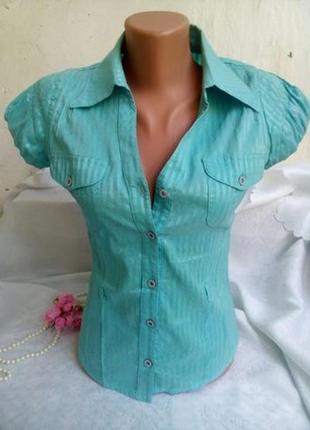 Блузка code рубашка, хлопок, голубая (бирюзовая)1 фото