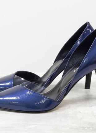 Кожаные синие  туфли с вставками силикона1 фото