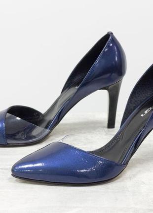 Кожаные синие  туфли с вставками силикона2 фото