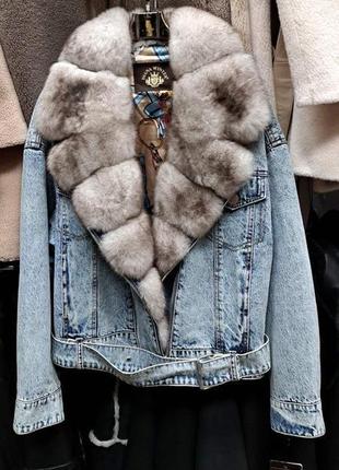 Розкішна джинсова куртка з хутром песця