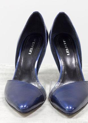Кожаные синие  туфли с вставками силикона4 фото