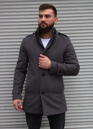 Стильне сіре пальто без капюшона2 фото