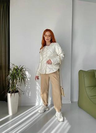 Стеганая куртка без воротничка молочная беж голубая до 0°6 фото