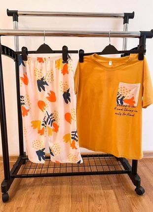 Подростковая детская пижама футболка и бриджи оранжевый тюльпан3 фото