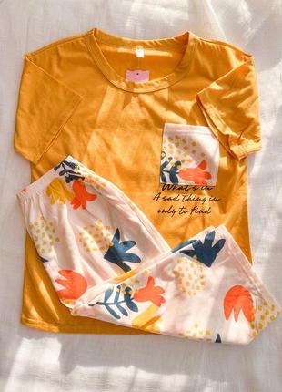 Подростковая детская пижама футболка и бриджи оранжевый тюльпан2 фото