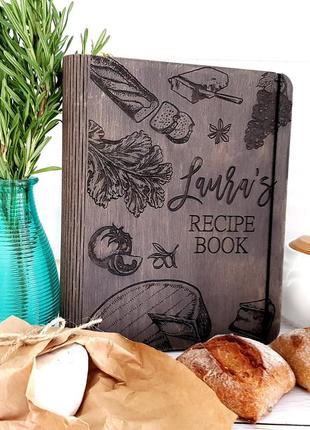 Книга рецептів у дерев'яній обкладинці кулінарна книга а5 книга сімейних рецептів блокнот з дерева кр521 фото