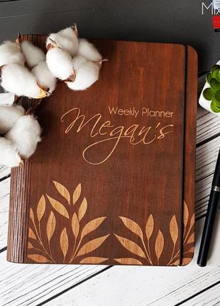 Записная книга в деревянной обложке персонализированный деревянный блокнот ежедневник с гравировкой д161 фото